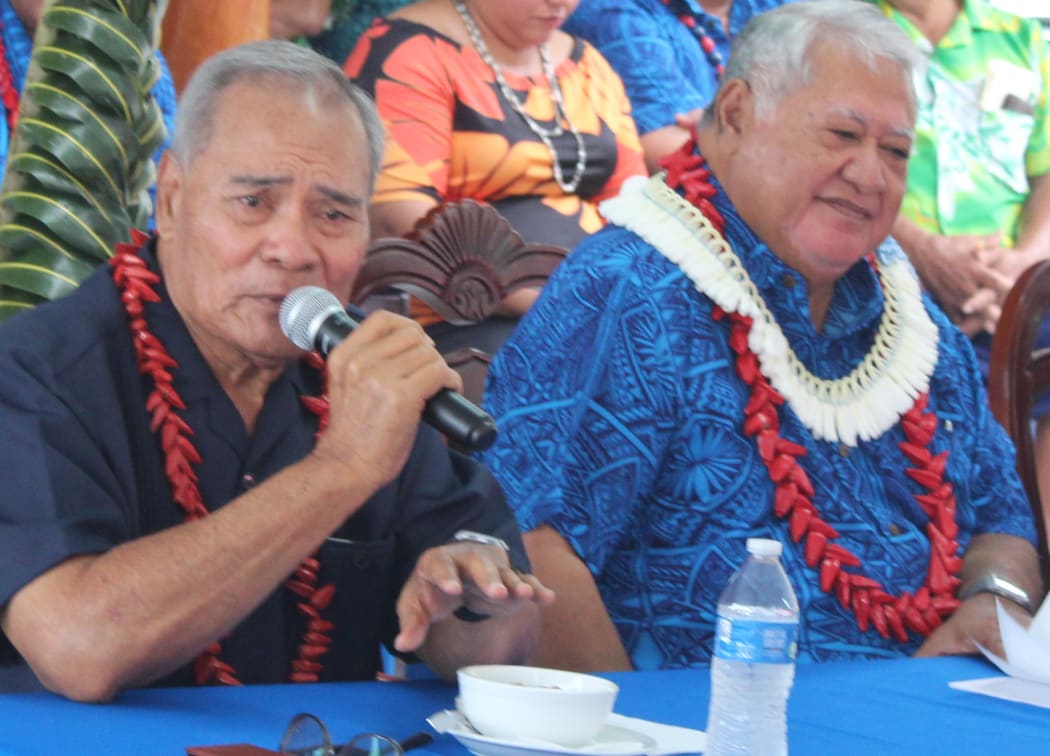 American Samoa’s governor Lolo Matalasi Moliga (left) with Samoa Prime Minister Tuilaepa Sailele Malielegaoi during the July 2019 fundraising for the Manu Samoa rugby team, hosted by the governor in Pago Pago.