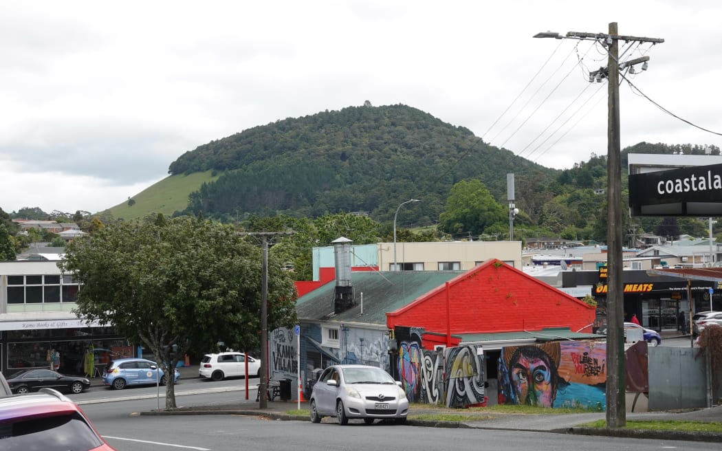 Onoke Pā looms over the main street in Te Kamo.