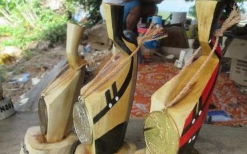 Traditional carved trophies from Yap State in the Federated States of Micronesia