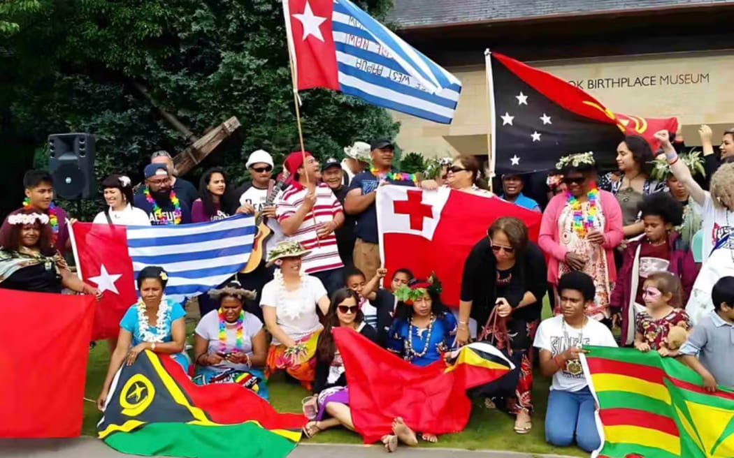 Members of the Pacific Islands Festival in Europe show their support for the Free West Papua campaign.