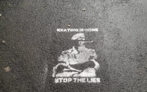 Graffiti has popped up on the streets of Wellington referring to the recently departed chief of Defence Tim Keating.