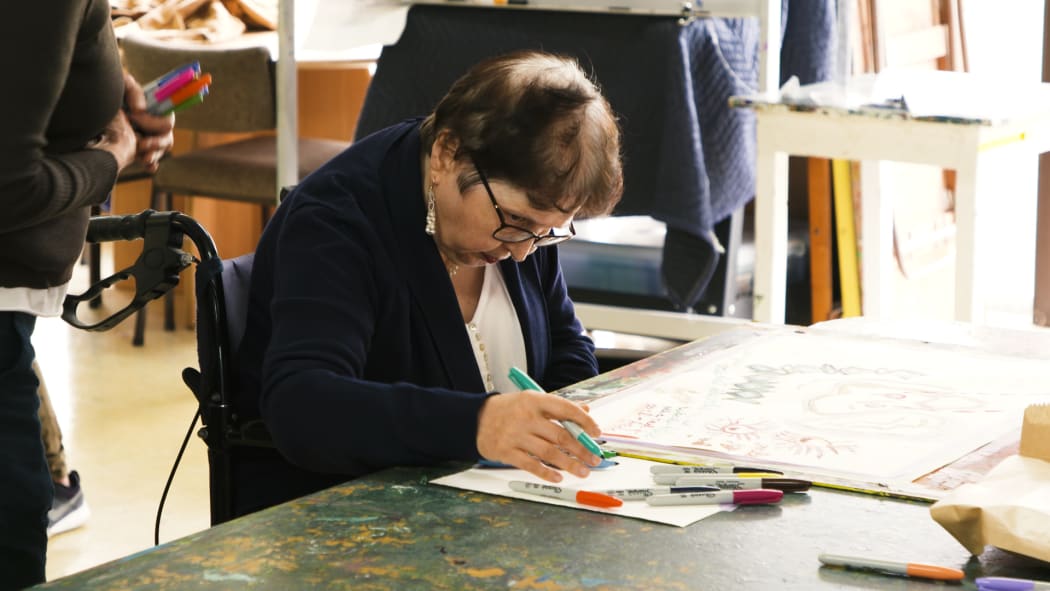 Natalie, an artist at Māpura Studio.