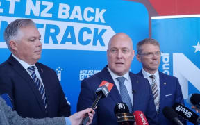 Christopher Luxon speaks to media at the National Party conference.