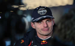 Red Bull Racing’s Dutch driver Max Verstappen speaks after winning his fourth consecutive Formula One world title after the Las Vegas Formula One Grand Prix in Las Vegas, 2024.