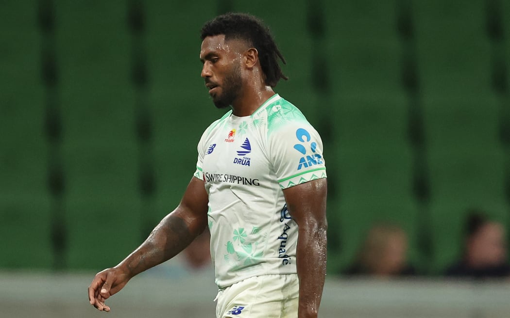 Frank Lomani of Fijian Drua leaves the field.