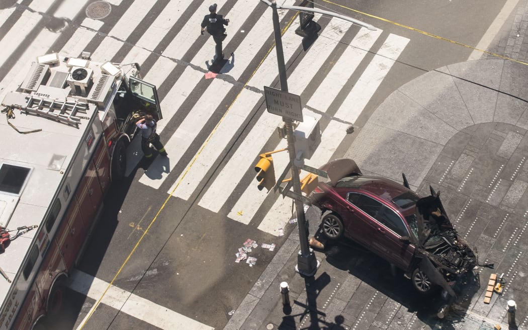 The car which mounted the footpath and drove into pedestrians on the corner of West 45th Street and Broadway at Times Square.