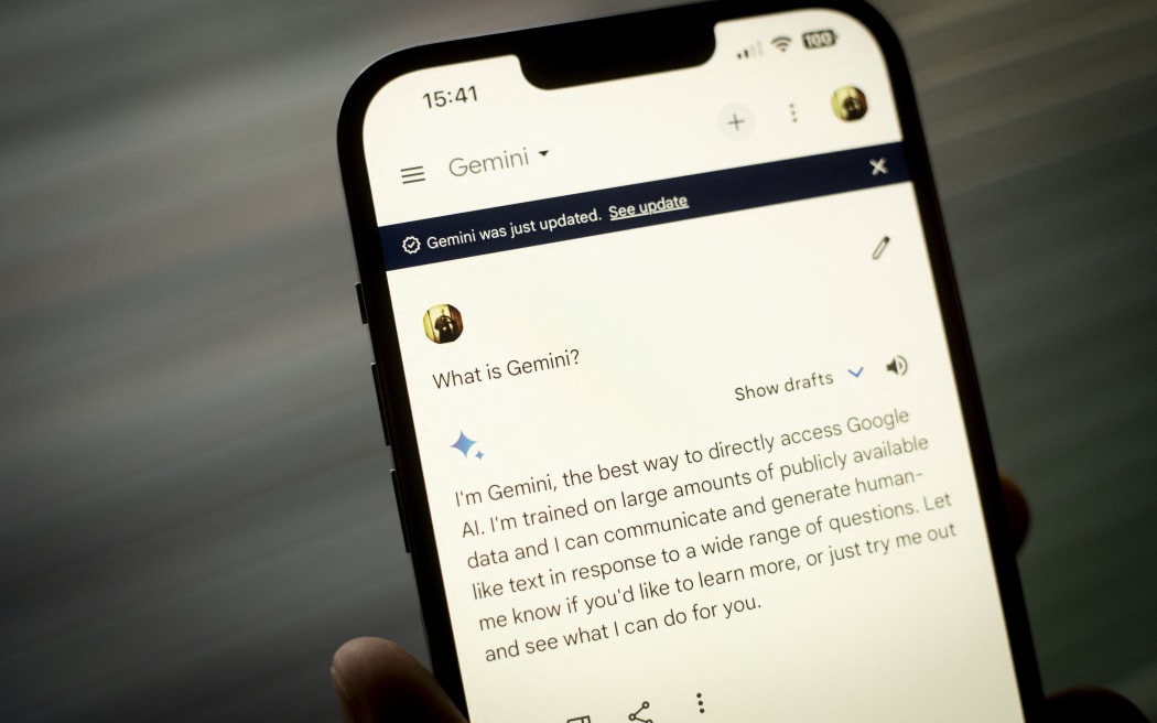 The Google Gemini AI interface is seen on an iPhone browser in this photo illustration on 13 March, 2023 in Warsaw, Poland.