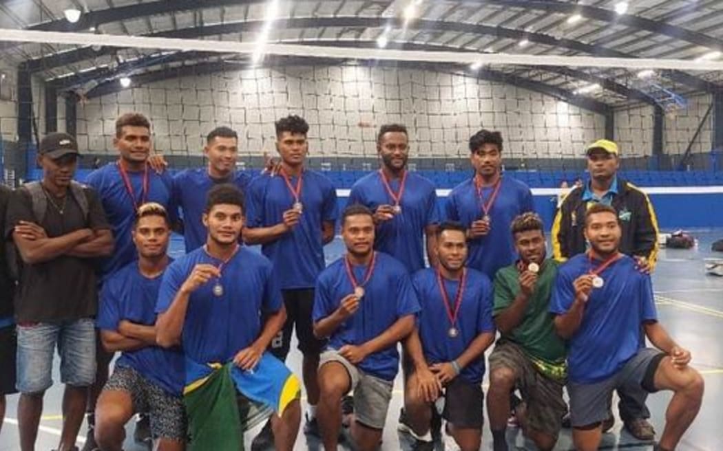 Solomon Islands' volleyballers with their bronze medals