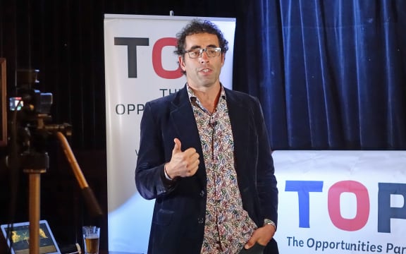 TOP leader Geoff Simmons at a tax talk in Wellington last month.