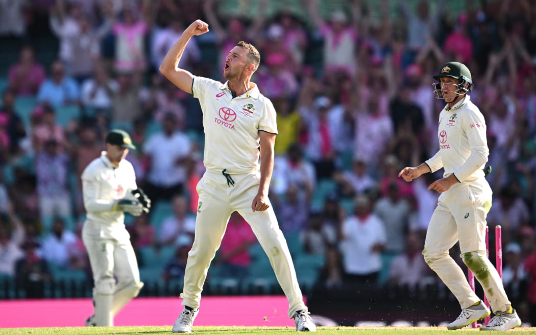 Josh Hazlewood of Australia celebrates
