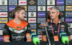 Wests Tigers captain Chris Lawrence and coach Ivan Cleary.