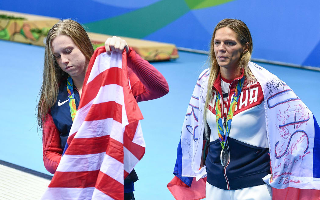 Russia's Yulia Efimova, right, and US swimmer Lilly King.