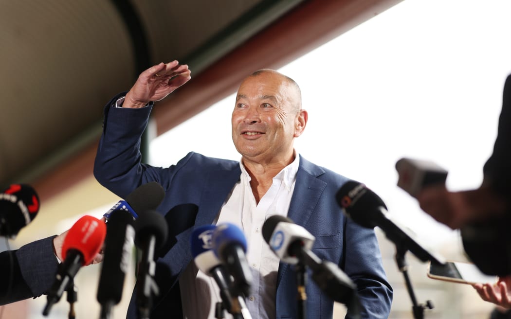 Wallabies head coach Eddie Jones speaks to the media during a Rugby Australia press conference at Coogee Oval
