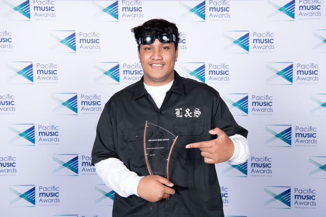 Manurewa producer Jawsh685 with his Special Recognition Awards at the 2020 Pacific Music Awards
