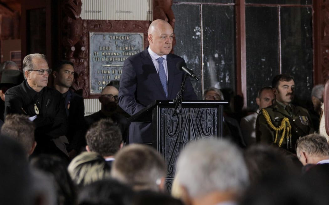 Prime Minister Christopher Luxon speaking at the Waitangi dawn service on 6 February, 2024.
