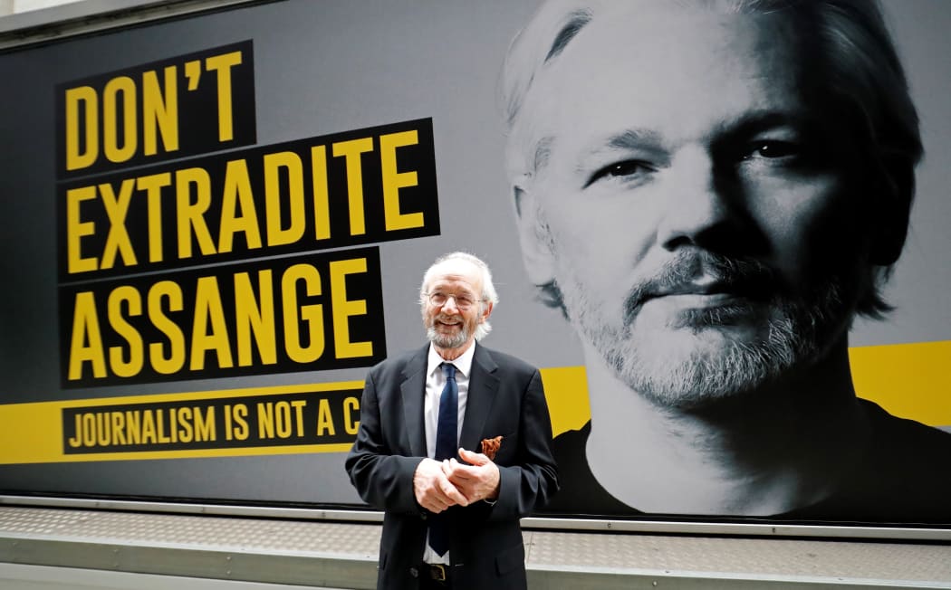 John Shipton, the father of Wikileaks founder Julian Assange, poses for a photograph as he arrives at the Old Bailey court in central London on 8 September 2020, on the second day of the resumption of Assange's extradition hearing.