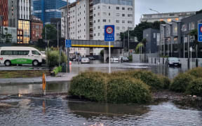 Water pooling on the road in Parnell on Wednesday morning.