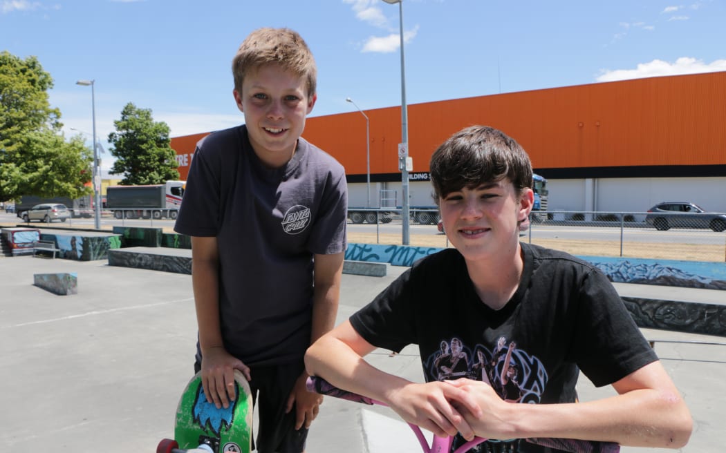 Leo Wyllie and Liam Robertson (both 14) at Ashburton's skate park