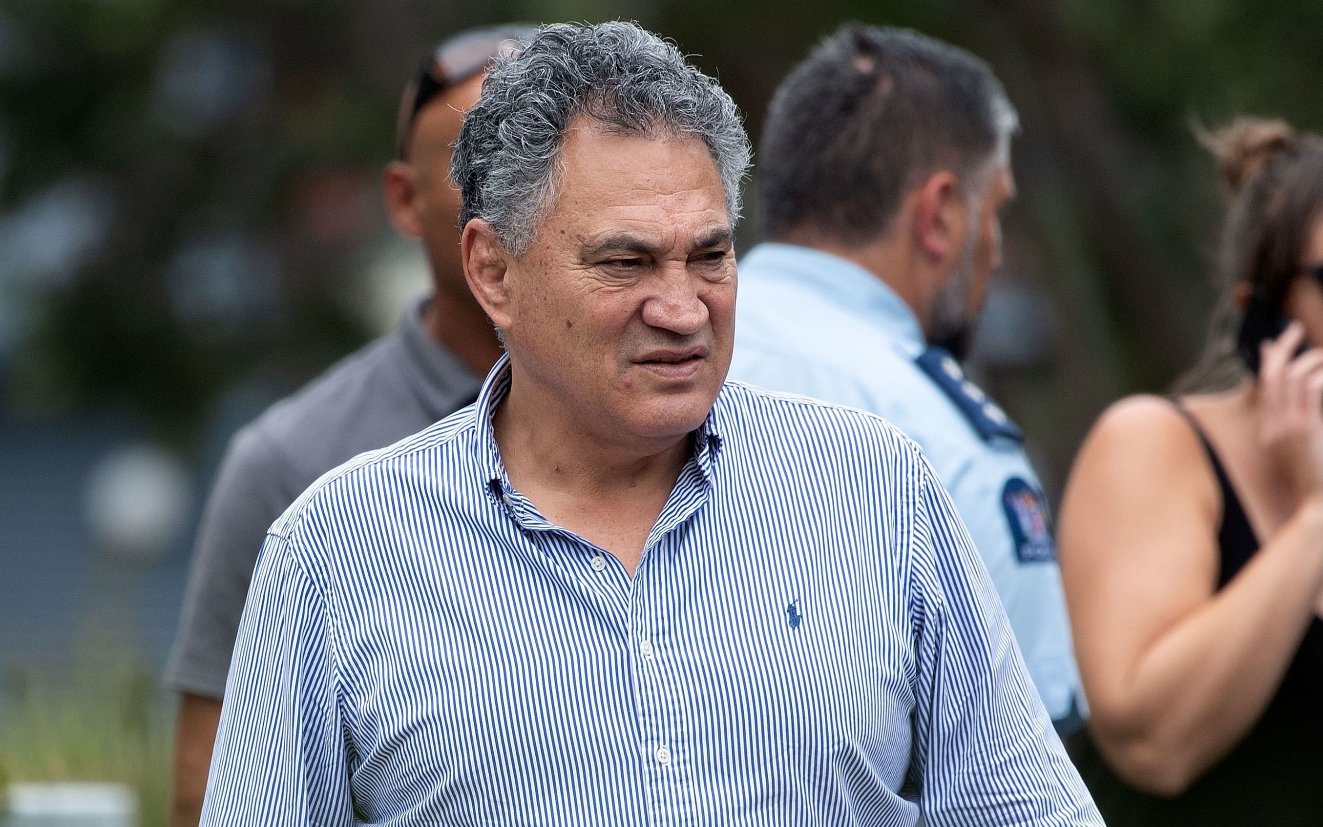 White Island Tours chair Paul Quinn (C) leaves after meeting with the family of Hayden Marshall-Inman, a New Zealand tour guide who was killed in the December 9 White Island volcanic eruption, at the Mataatua Marae in Whakatane on December 12, 2019. -