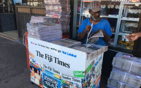 A newspaper stand selling the Fiji Times in Fiji