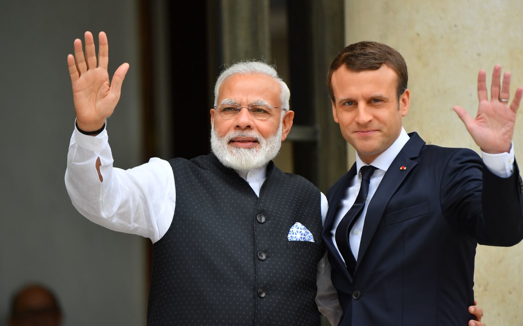 French President Emmanuel Macrons receives Indian Prime Minister Narendra Damodardas Modi in Paris.