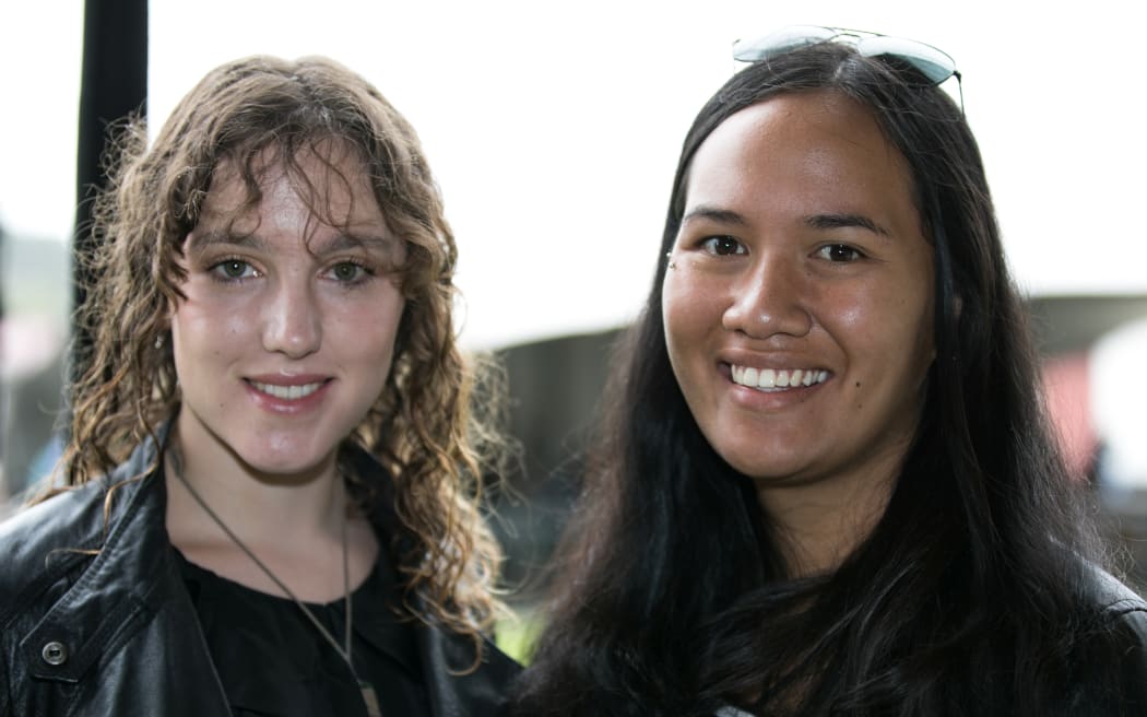 Leah Bell and Waimarama Anderson speak at the first national commemoration of the New Zealand Wars at Te Tii Marae in Waitangi.