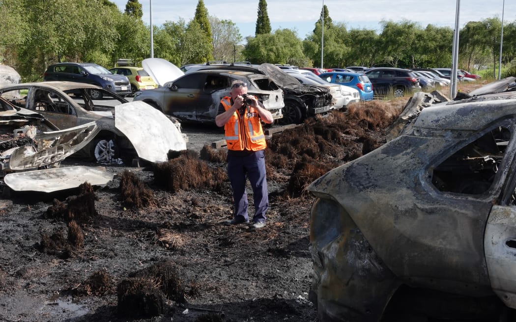 Fire investigator Jason Goffin at the Whangārei Hospital car park fire.