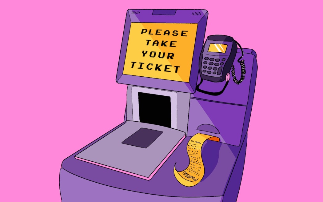 A self-service checkout prints a Lotto ticket