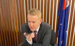 Prime Minister Chris Hipkins speaking to Ukraine President Volodymyr Zelensky on 1 May, 2023.