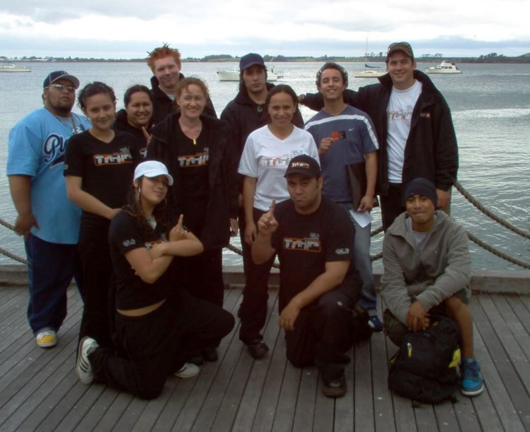 The Tahi Crew 2003 - Justine Murray pictured third from the left at the back and Norman Rahiri AKA The Afternoon Spoon, front row.
