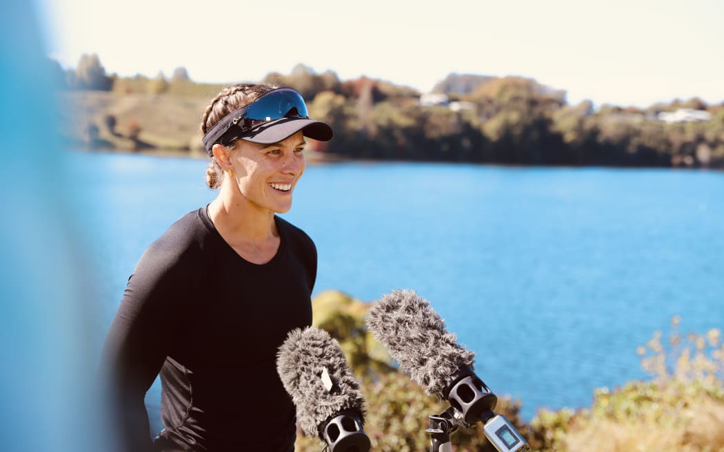 Lisa Carrington speaks to media.