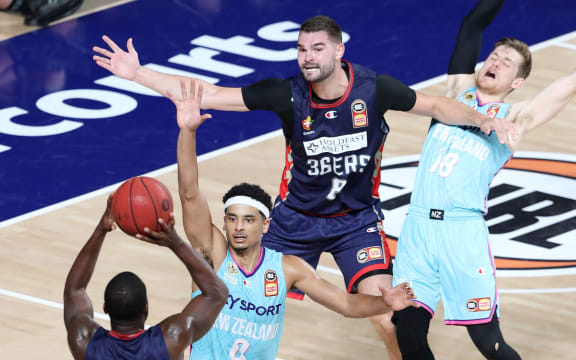 Breakers in action against the Adelaide 36ers.