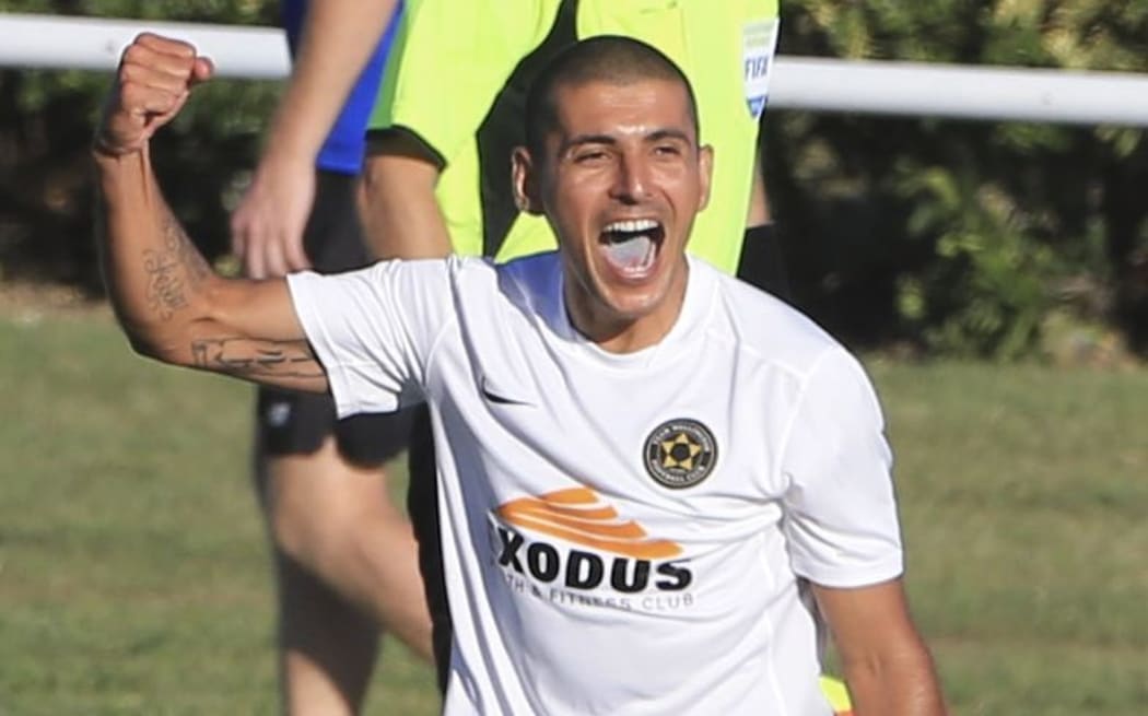 Team Wellington's Magno Viera celebrates his goal.