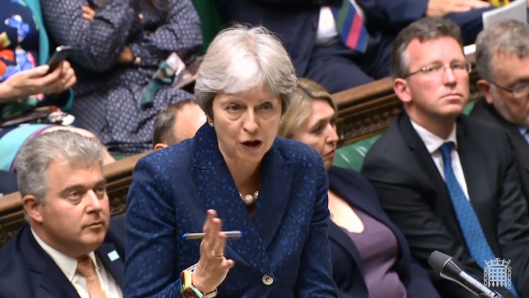 Britain's Prime Minister Theresa May  speaking in the House of Commons on Brexit in London on July 9, 2018.