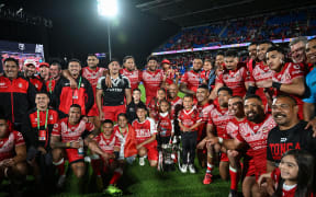 Tonga XIII team photo with the Challenge Trophy cup.
New Zealand Kiwis v Tonga XIII 2024 Pacific Championships rugby league test match at Go Media Stadium, Auckland, New Zealand on Saturday 2 November 2024. © Photo: Andrew Cornaga / Photosport