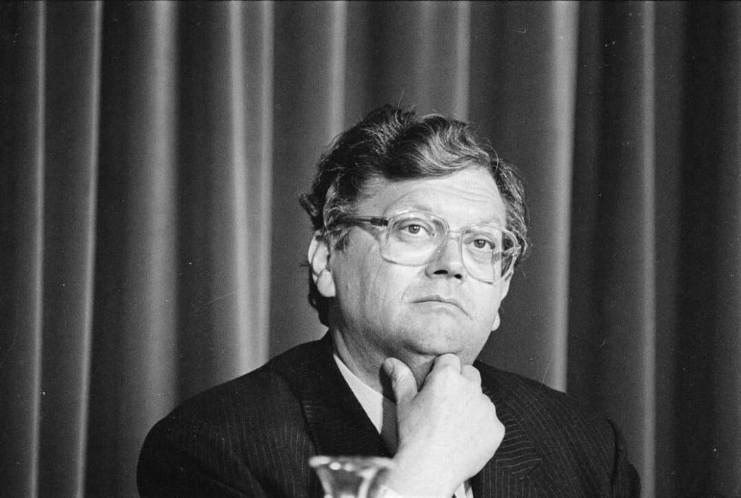 A portrait of Prime Minister David Lange, photographed by Evening Post staff photographer Merv Griffiths on the 13 August 1986.