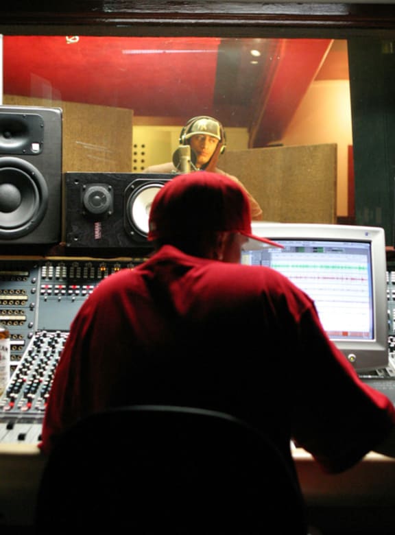 Scribe and P Money in studio