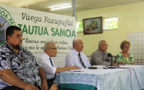 Executive members of the Tautua Samoa Party with party president, Luagalau Dr Woods Salele, seated in the center.