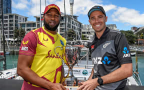 West Indies T20 captain Kieron Pollard and the Black Caps Tim Southee.
