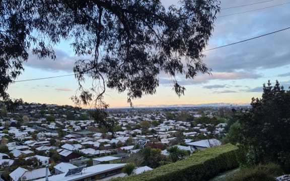 Snow in Christchurch viewed from the Port Hills