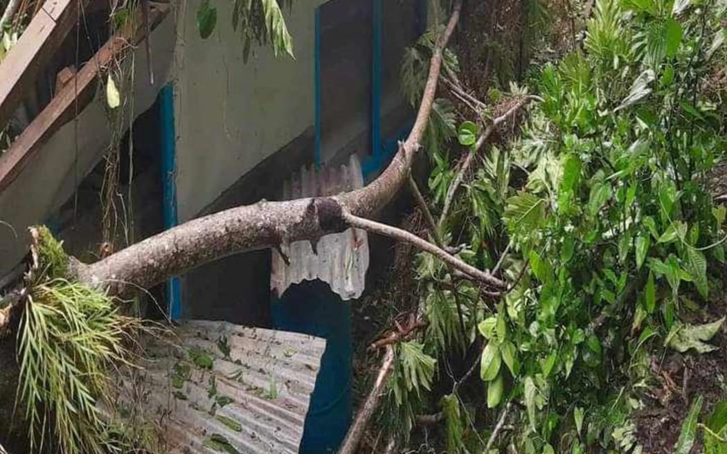 Destruction caused by severe tropical cyclone Lola from Merelava Island in Torba province.