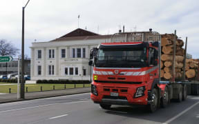 Logging truck passing through Masterton.