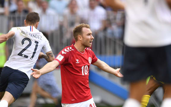 Christian Eriksen playing for Denmark in 2018.
