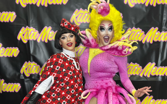 Kita Mean, right, and unknown, at Drag Con LA