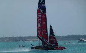 Team New Zealand crossing the line for its second win of the day.