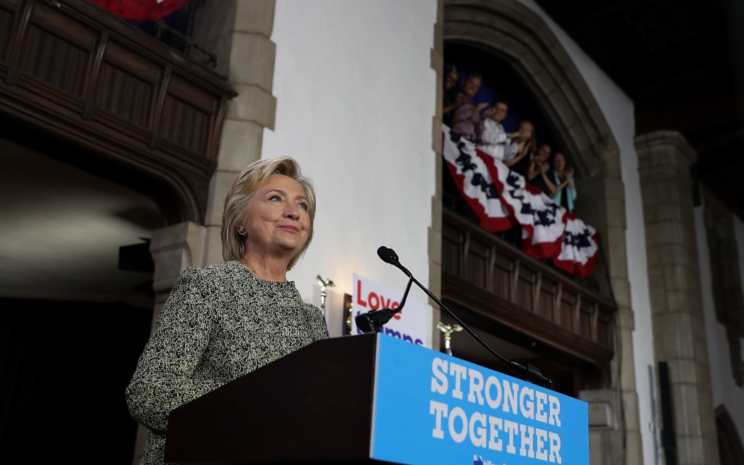 Hillary Clinton speaking at Temple University, Philadelphia, Pennsylvania on 19 September.