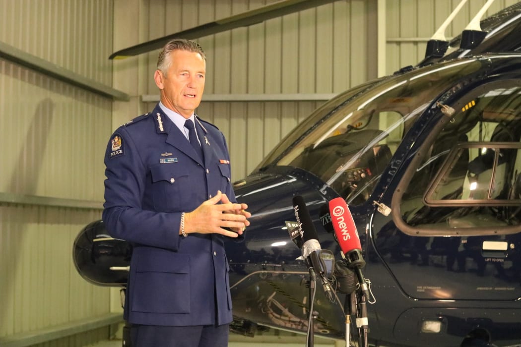 Police Commissioner Mike Bush at the launch of the eagle helicopter trial.