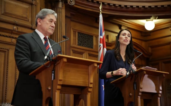 Jacinda Ardern and Winston Peters speak after signing the coalition agreement.