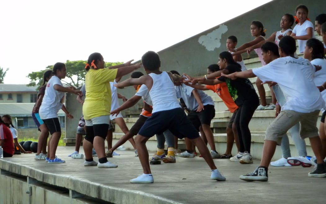 Youths attending an exercise class in Nuku'alofa. On Tonga's supermarket shelves, huge cans of corned beef the size of paint tins replaced traditional fare such as fish and coconuts long ago -- contributing to an obesity epidemic that sees the Pacific region ranked as the fattest in the world.