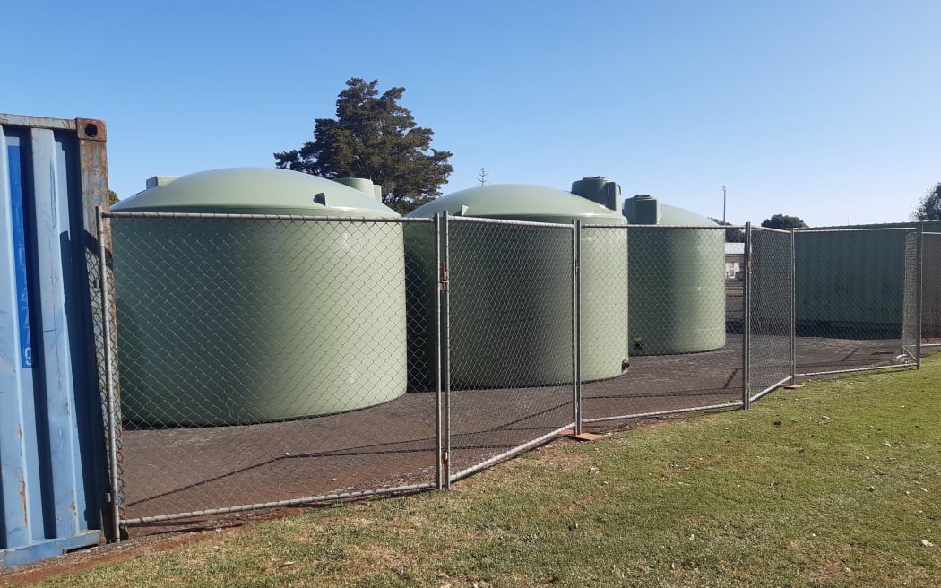 Emergency water tanks at Kaikohe. Level 4 water restrictions are being applied in Kaikohe restricting residential water use to drinking, cooking and washing only. 5 February 2020.